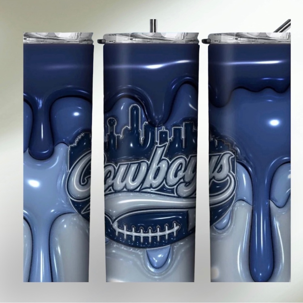 3D Football Cowboy Fans  20 oz Skinny Tumbler -Beautiful 3-D Custom-Made